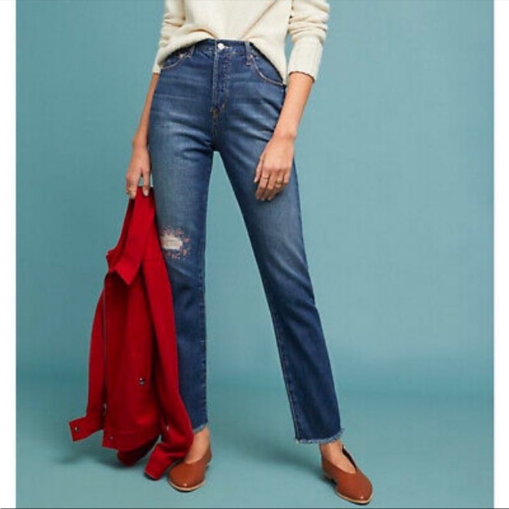 Anthropologie Ella Moss Vintage High Waist Denim w/ Pink Stitch Detail Size 25